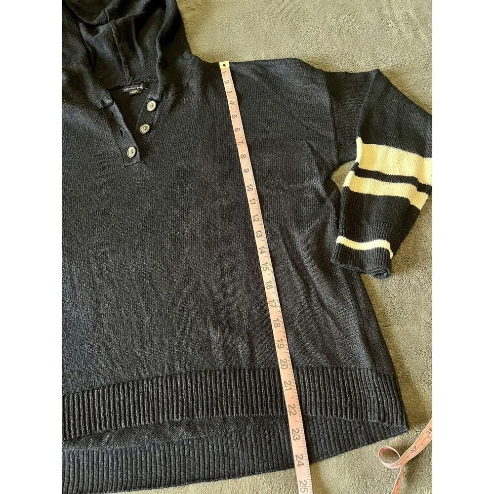 American Eagle Womens Sweater Hoodie Navy Blue White Striped Size M Lightly Worn - Picture 4 of 4